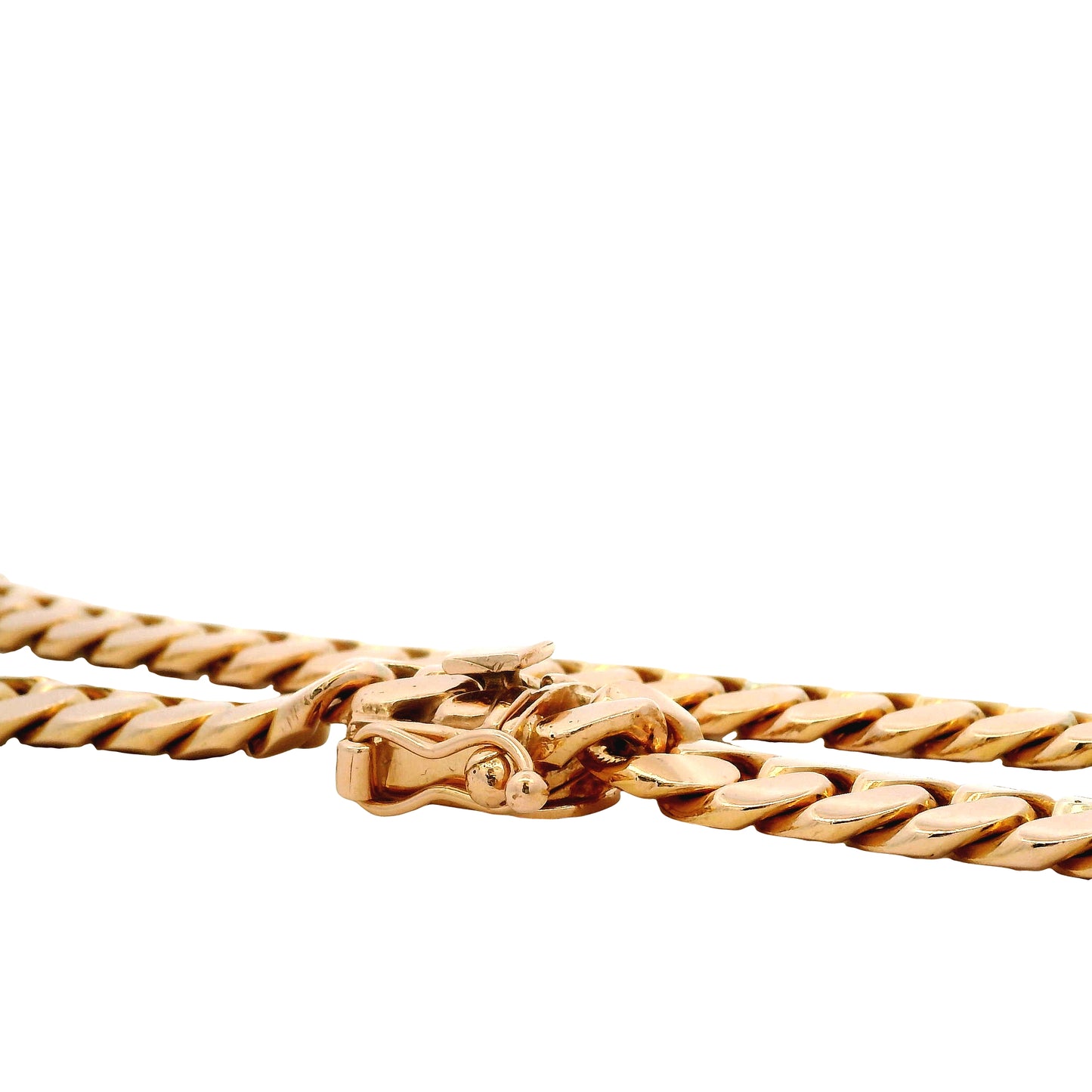 14k Rose Gold 10mm Cuban Link Chain Necklace 26" — worn at the neckline