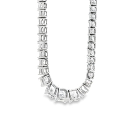 18k White Gold 19.06ctw Princess Cut Diamond Graduated Tennis Necklace 16" — worn at the neckline