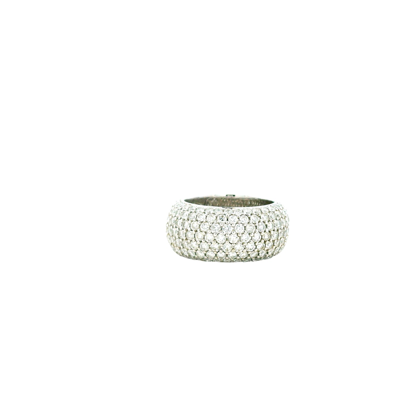 18k White Gold 3.65ctw Round Brilliant Diamond Pavé Ring — worn on the finger