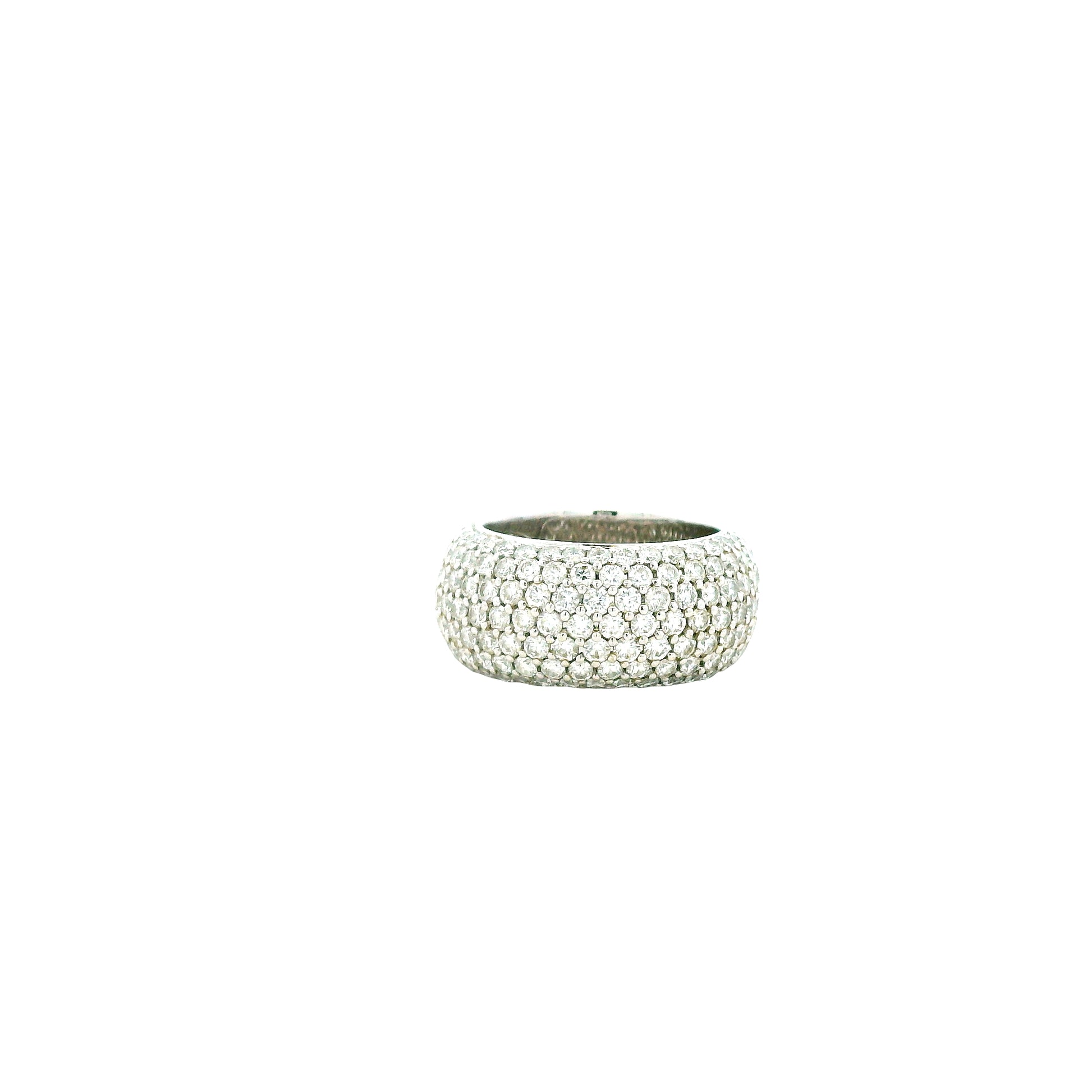18k White Gold 3.65ctw Round Brilliant Diamond Pavé Ring — worn on the finger