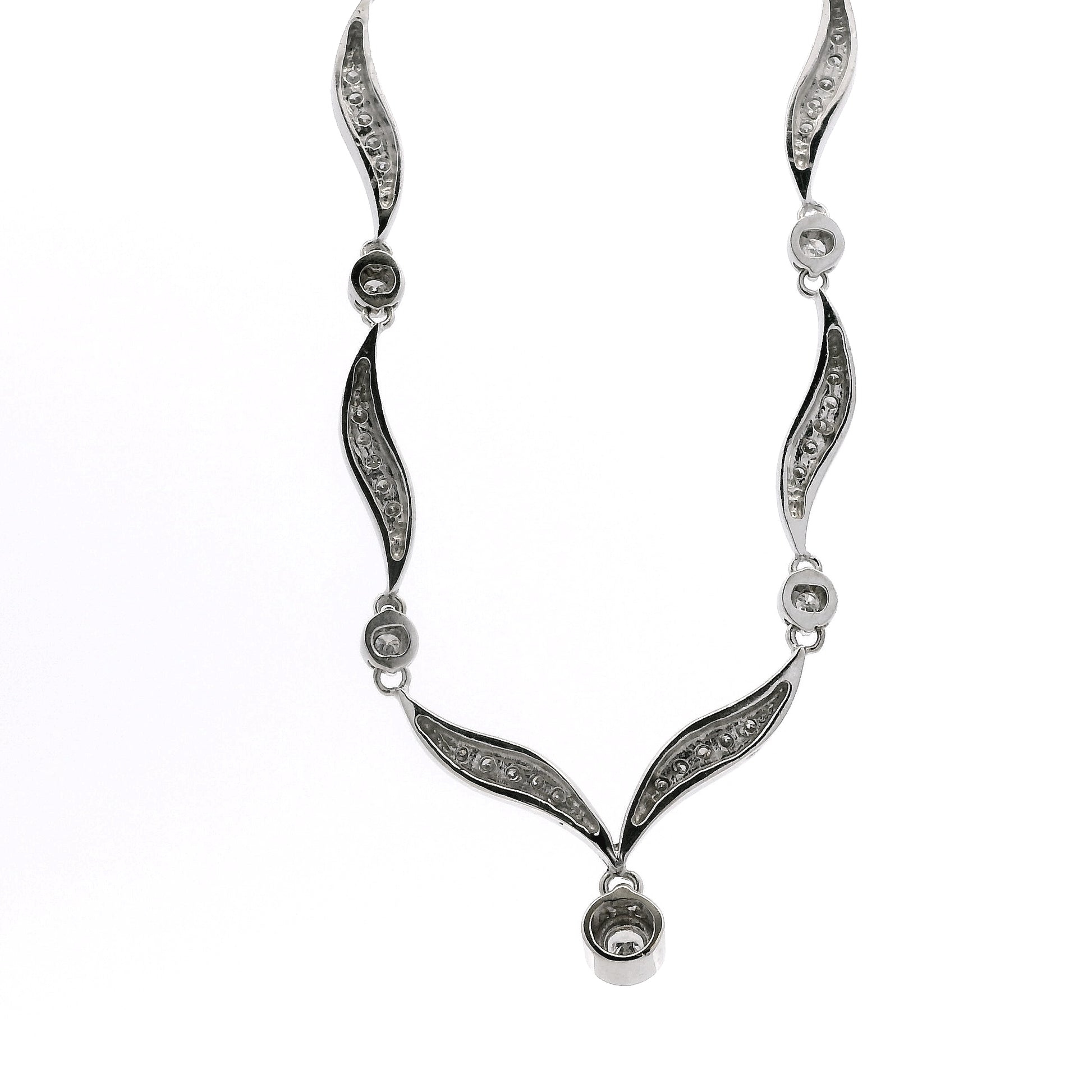 14k White Gold 0.90ctw Round Brilliant Diamond V-Shaped Necklace — worn on the wrist