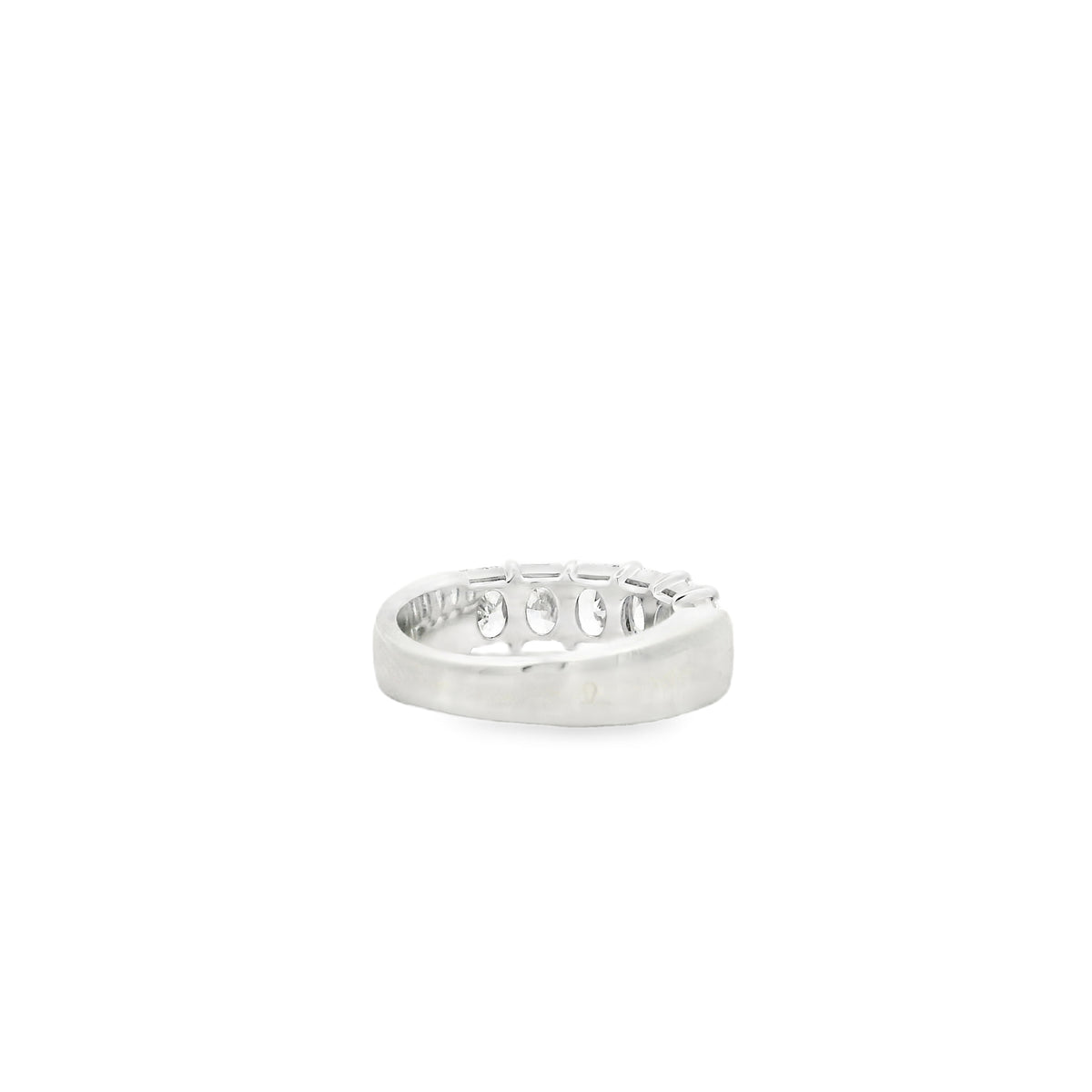 Platinum 3.03ctw Radiant Cut Diamond Half-Eternity Wedding Band Ring — worn on the finger
