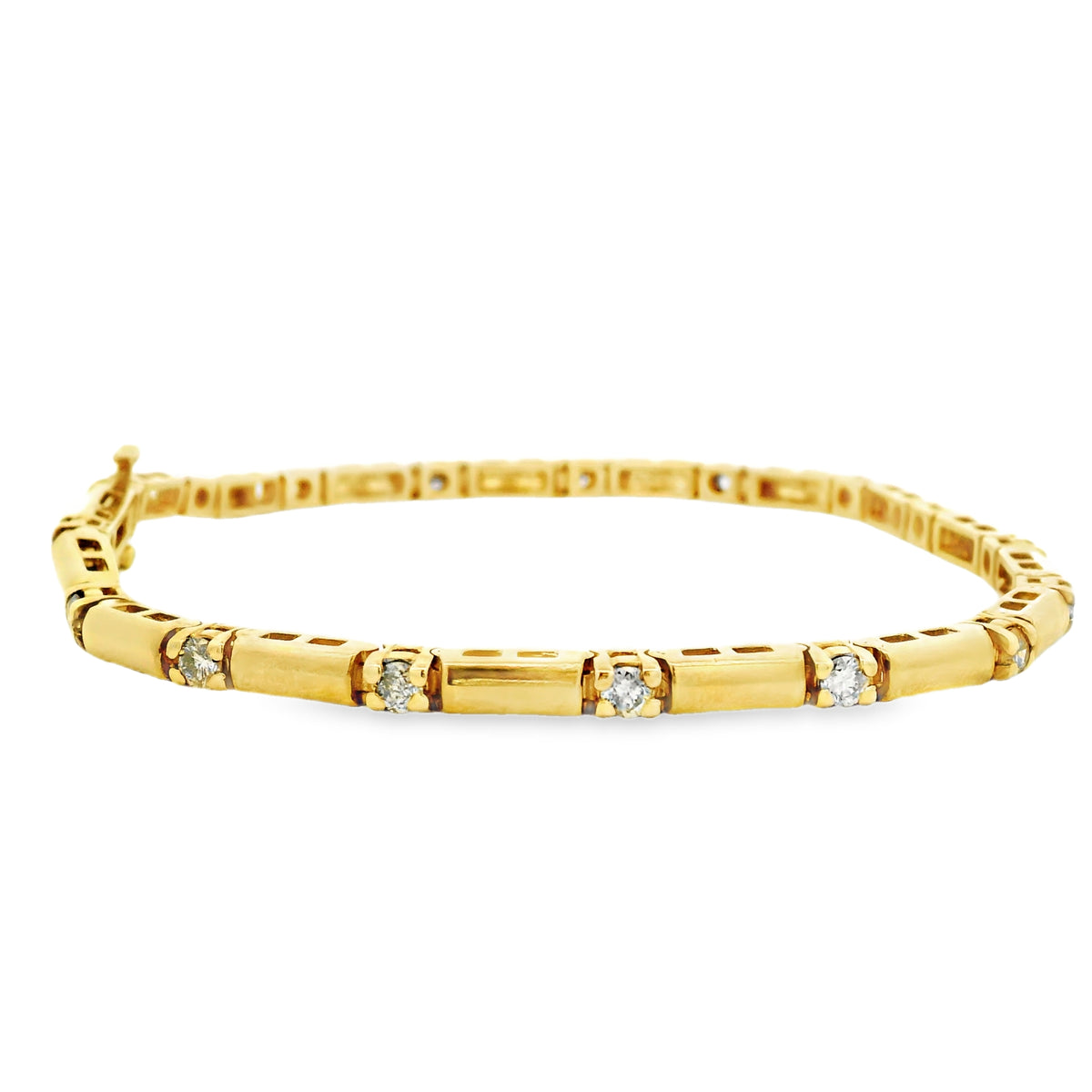 14k Yellow Gold 1.70ctw Round Brilliant Natural Diamond Tennis Bracelet — worn on the wrist