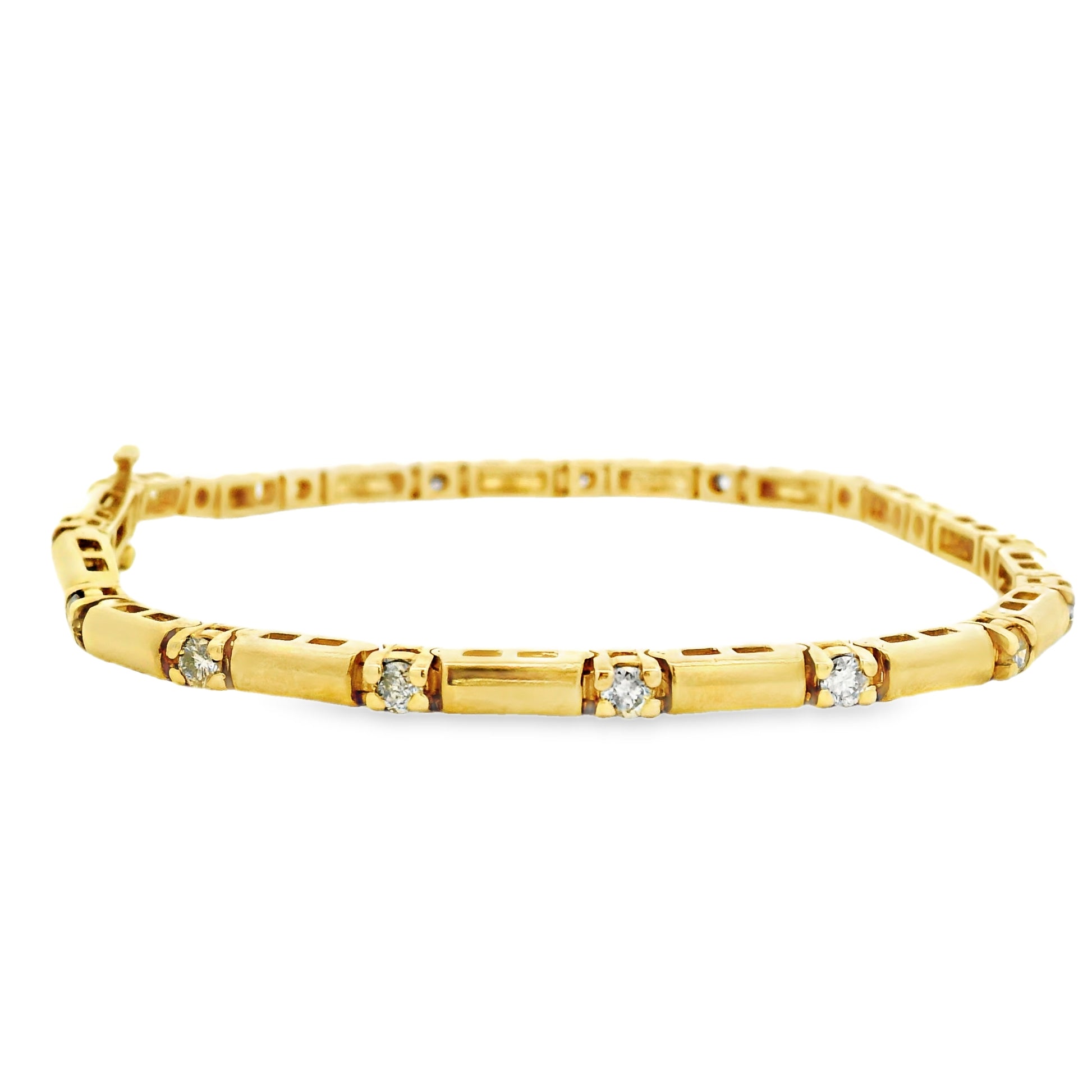14k Yellow Gold 1.70ctw Round Brilliant Natural Diamond Tennis Bracelet — worn on the wrist