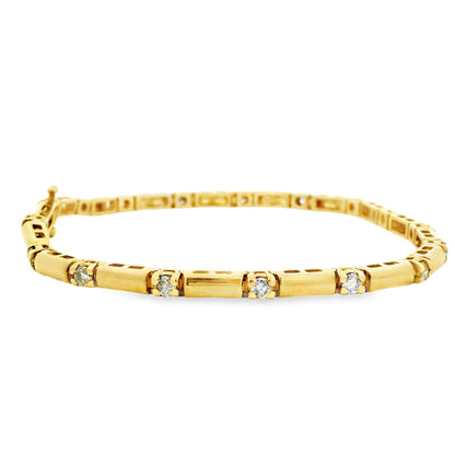 14k Yellow Gold 1.70ctw Round Brilliant Natural Diamond Tennis Bracelet — worn on the wrist