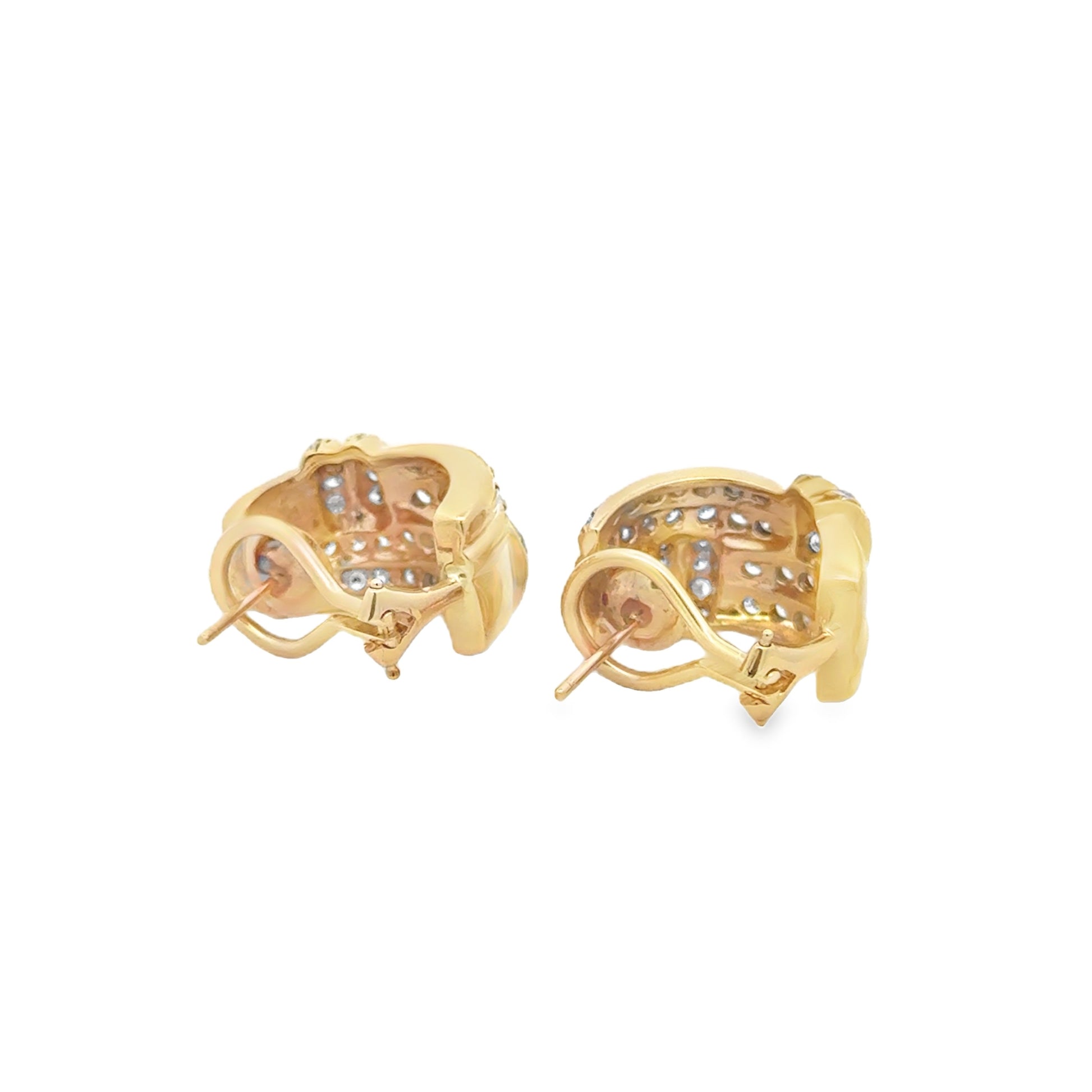 14k Yellow Gold 0.75ctw Round Brilliant Diamond Crossover Hoop Earrings — worn on the ear