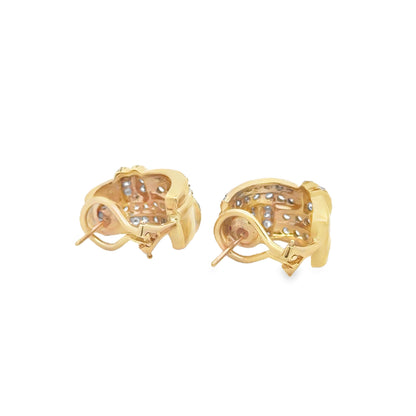 14k Yellow Gold 0.75ctw Round Brilliant Diamond Crossover Hoop Earrings — worn on the ear
