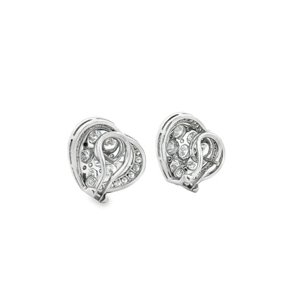 Platinum 8.00ctw Round Brilliant Diamond Heart Shape Cluster Earrings — worn on the ear