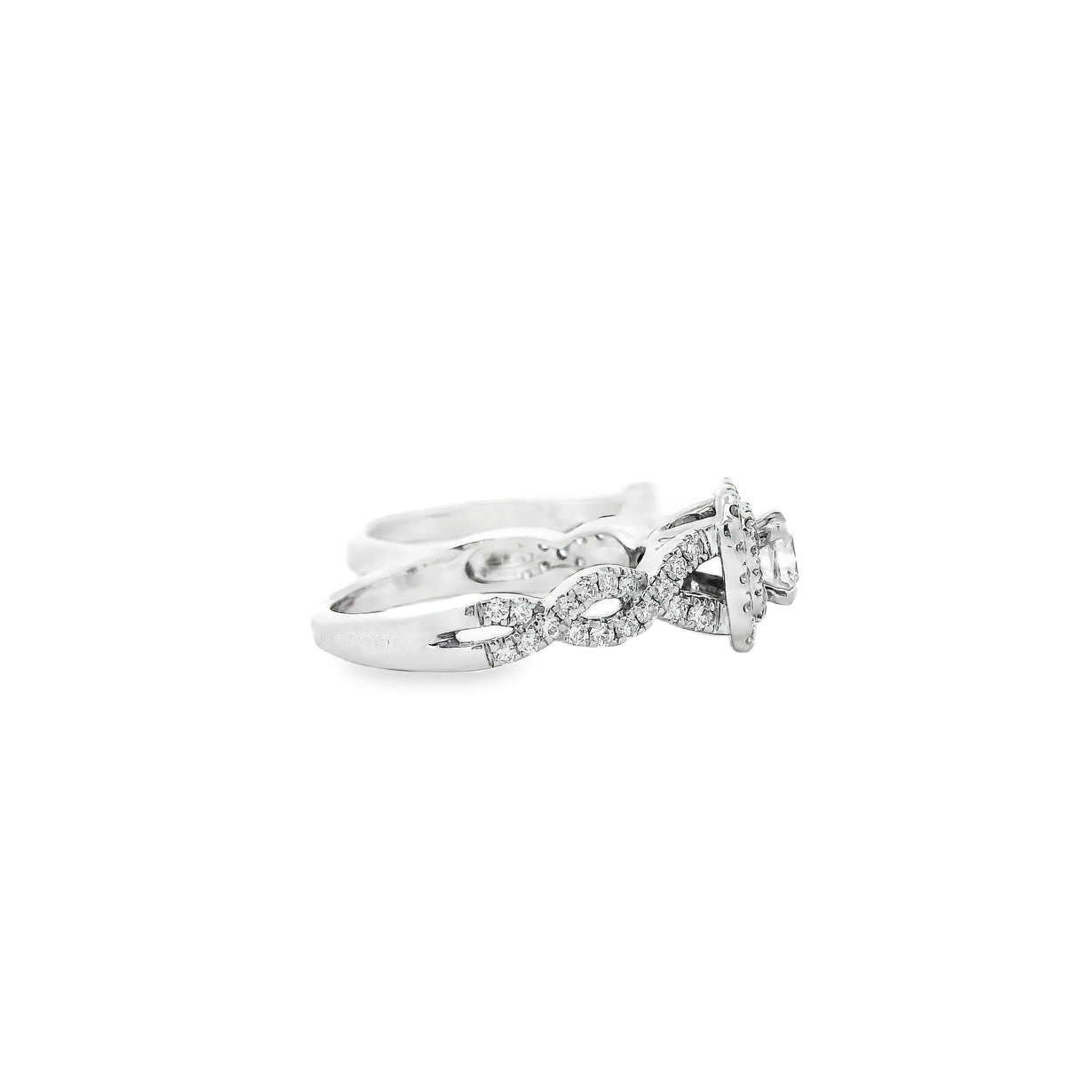 14k White Gold 0.30ct Princess Cut Diamond Double Halo and Wedding Band Engagement Ring Set — worn on the finger