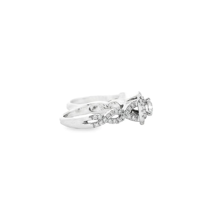 14k White Gold 0.30ct Princess Cut Diamond Double Halo and Wedding Band Engagement Ring Set — worn on the finger