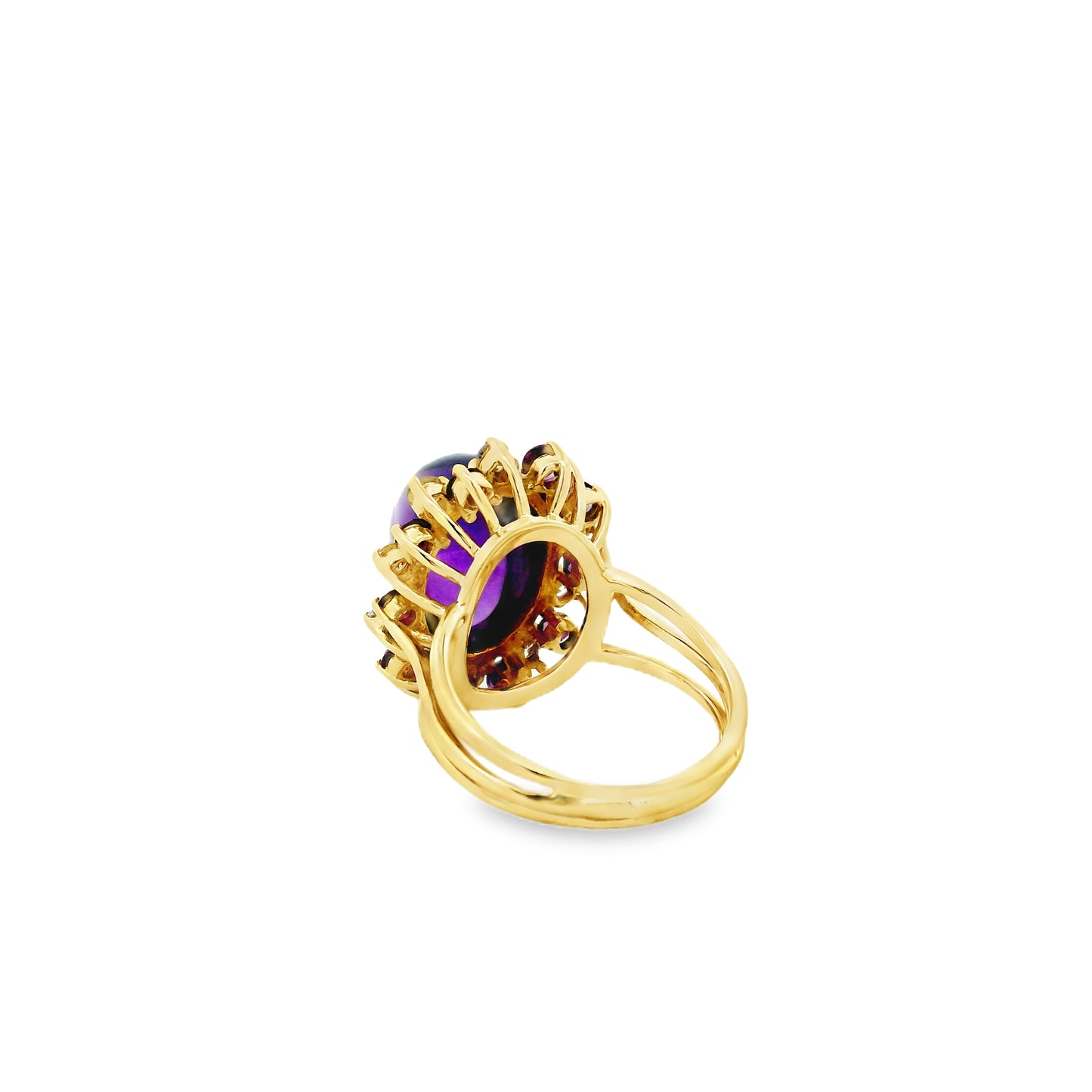14k Yellow Gold 1.50ct Oval Amethyst Halo Cocktail Ring — worn on the finger
