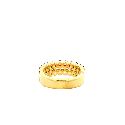 14k Yellow Gold 1.51ct Oval Diamond and 2.10ctw Ruby Two Row Cocktail Ring — worn on the finger