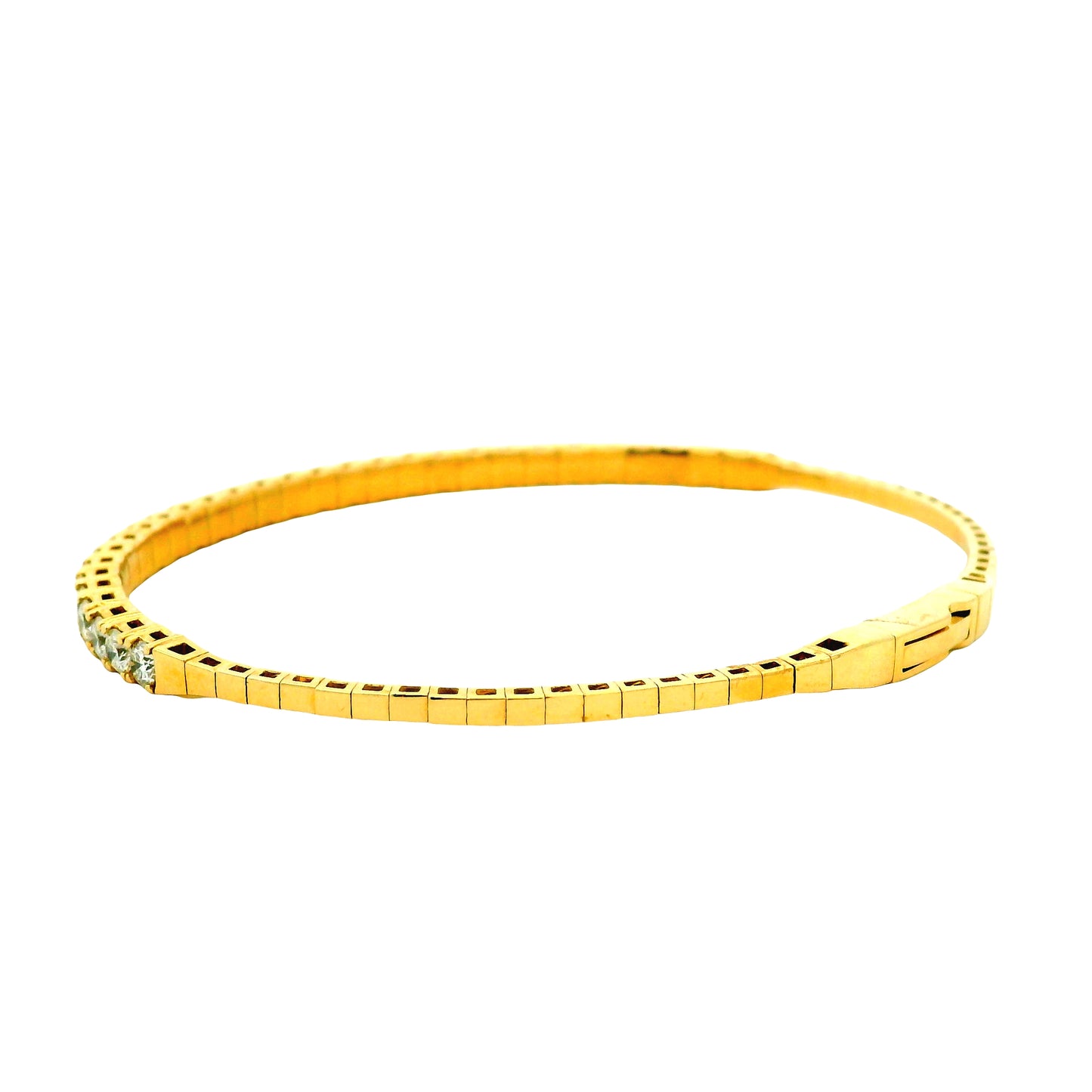 14k Yellow Gold 5.80ctw Round Brilliant Diamond Halfway Bangle Bracelet — worn on the wrist