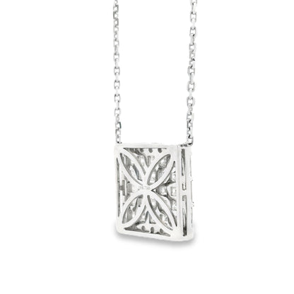 18k White Gold 4.00ctw Baguette & Princess Cut Diamond Invisible Set Pendant Necklace — worn at the neckline