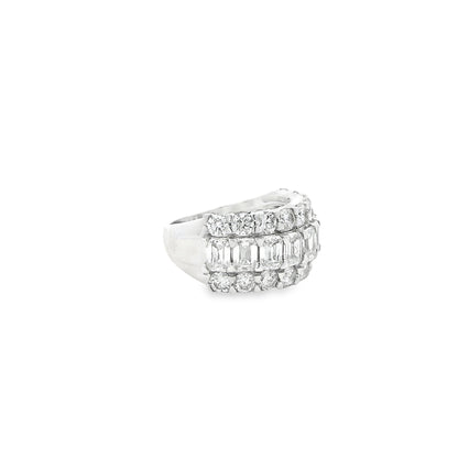 14k White Gold 5.09ctw Round and Baguette Cut Lab-Grown Diamond Three-Row Fashion Band — worn on the finger