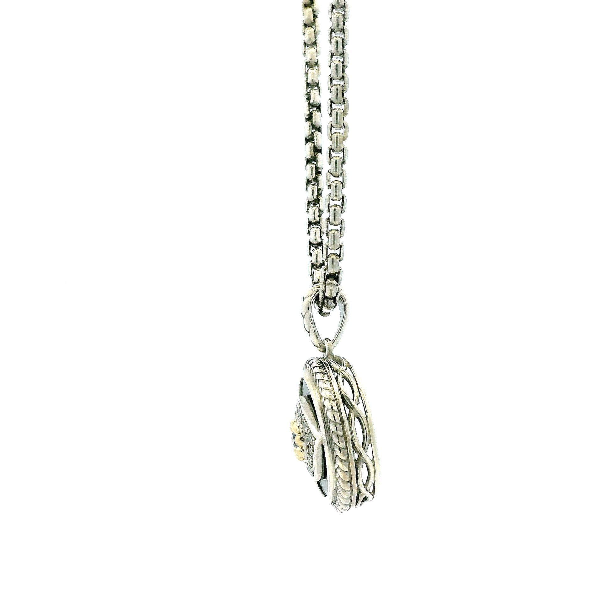 Effy 14k White Gold 1.0ctw Diamond and Onyx Panther Evil Eye Pendant Necklace — worn on the finger