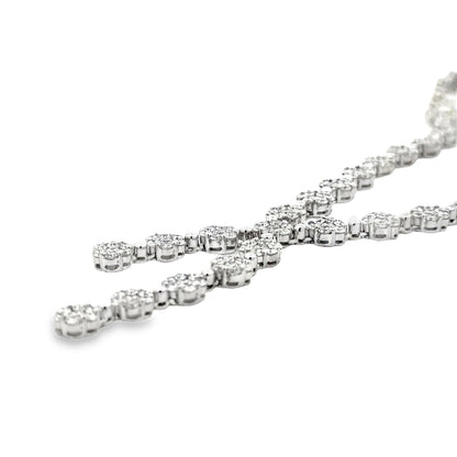 18k White Gold 20.00ctw Natural Round Brilliant Diamond Cluster Drop Necklace 17" — worn at the neckline