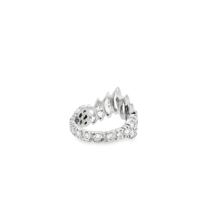 18k White Gold 3.80ctw Marquise and 2.20ctw Round Brilliant Diamond Contour Wedding Band — worn on the finger