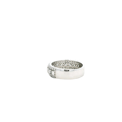 14k White Gold 1.79ctw Round Brilliant Lab Diamond Three-Row Halfway Band Ring — worn on the finger