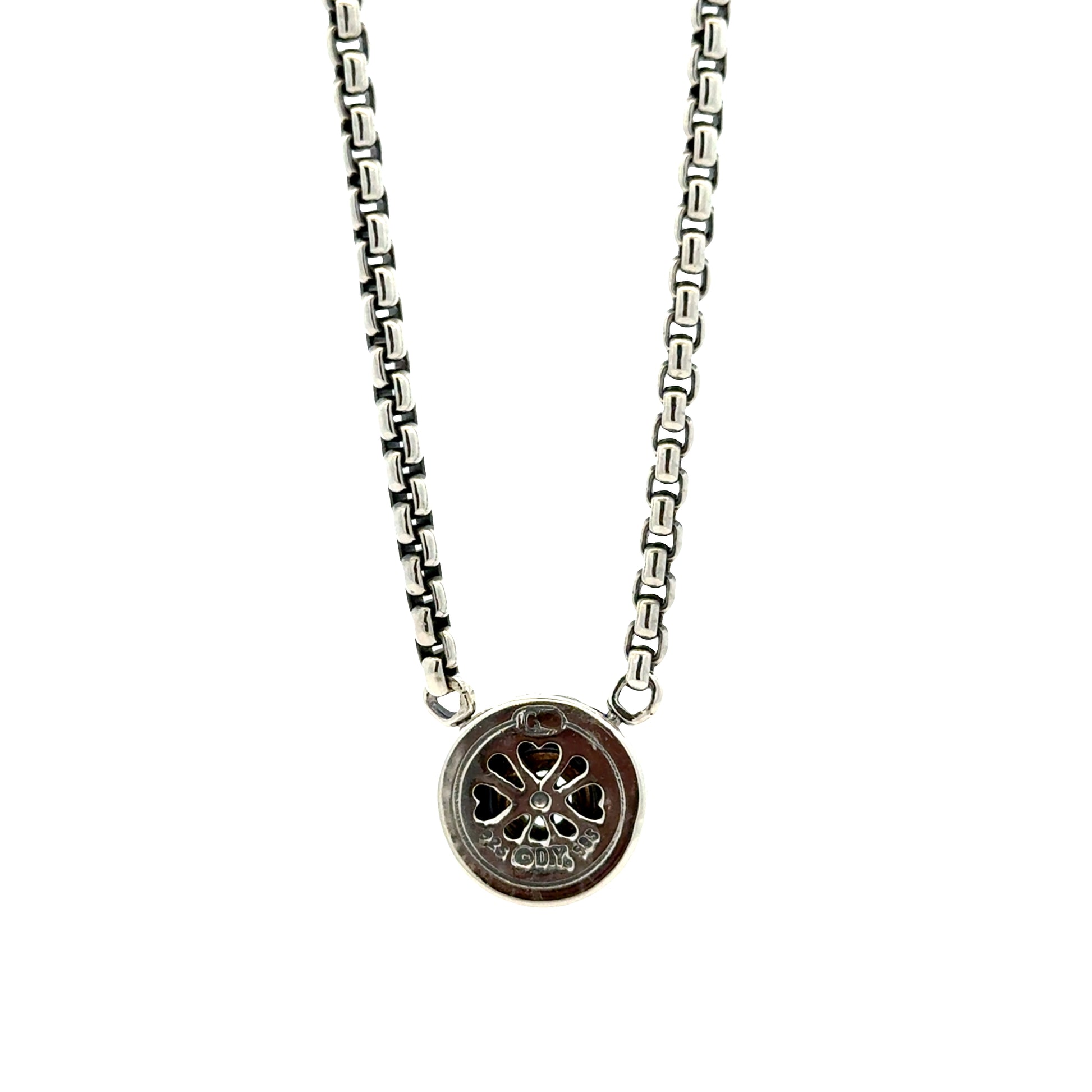 David Yurman Sterling Silver & 14k Gold Blue Topaz Classic Cable Cookie Pendant Necklace 16" — worn at the neckline