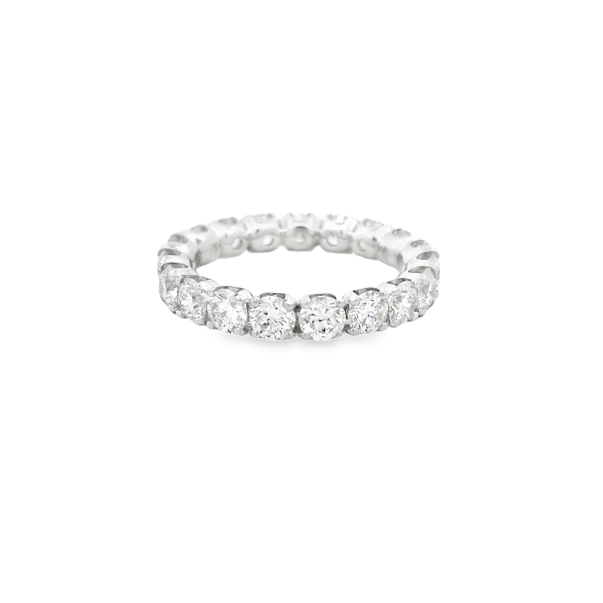 18k White Gold 3.04ctw Round Brilliant Diamond Eternity Band Ring — worn on the finger