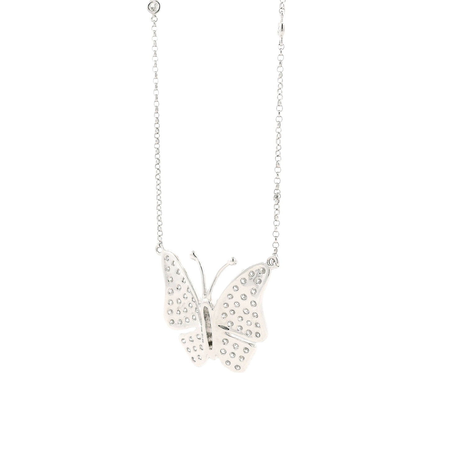 18k White Gold 1.04ctw Round Brilliant Diamond Butterfly Pendant Necklace — worn at the neckline
