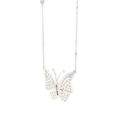 18k White Gold 1.04ctw Round Brilliant Diamond Butterfly Pendant Necklace — worn at the neckline
