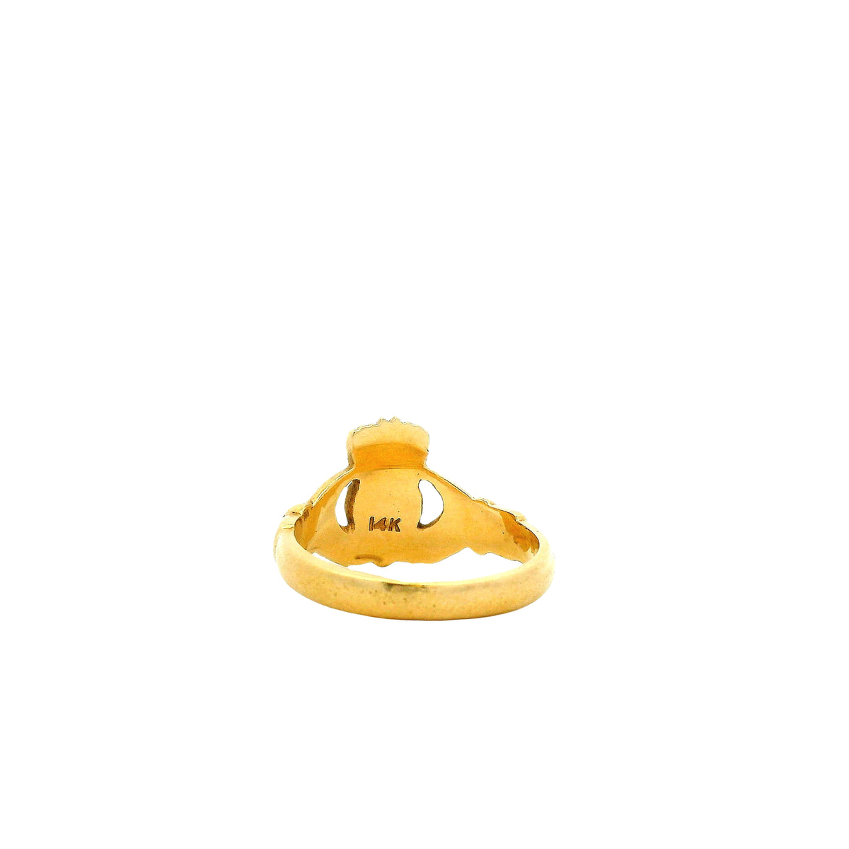 14k Yellow Gold Claddagh Irish Friendship Ring — worn on the finger
