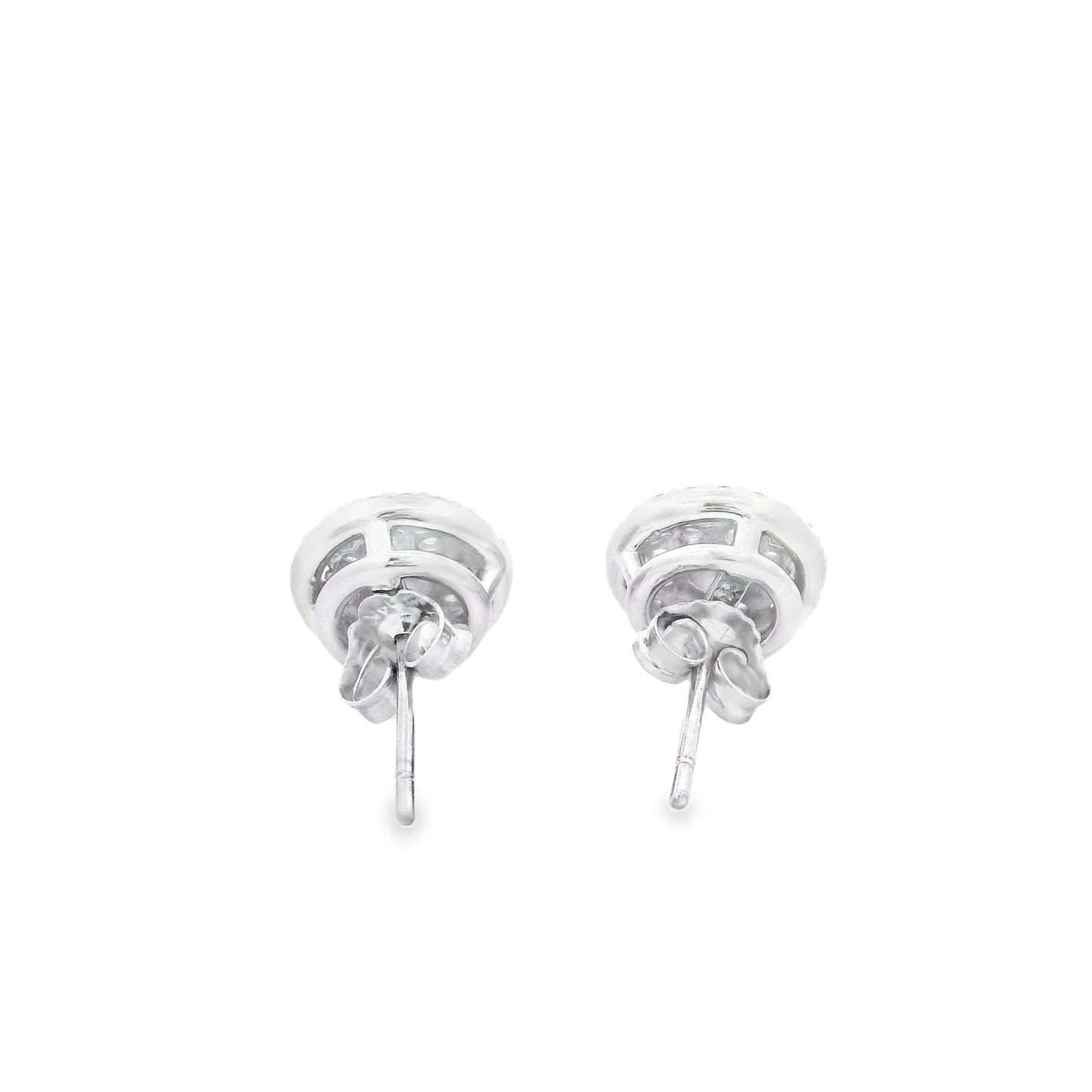 18k White Gold 1.3ctw Round Brilliant Diamond Cluster Stud Earrings — worn on the finger