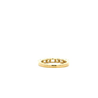 14k Yellow Gold 0.80ct Emerald Cut and 0.50ctw Round Brilliant Diamond Halfway Band Ring — worn on the finger
