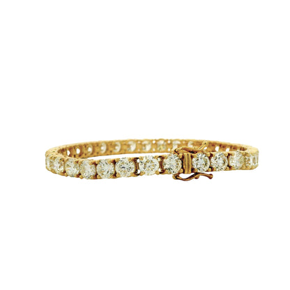18k Yellow Gold 16.72ctw Round Brilliant Natural Diamond Tennis Bracelet — worn on the wrist
