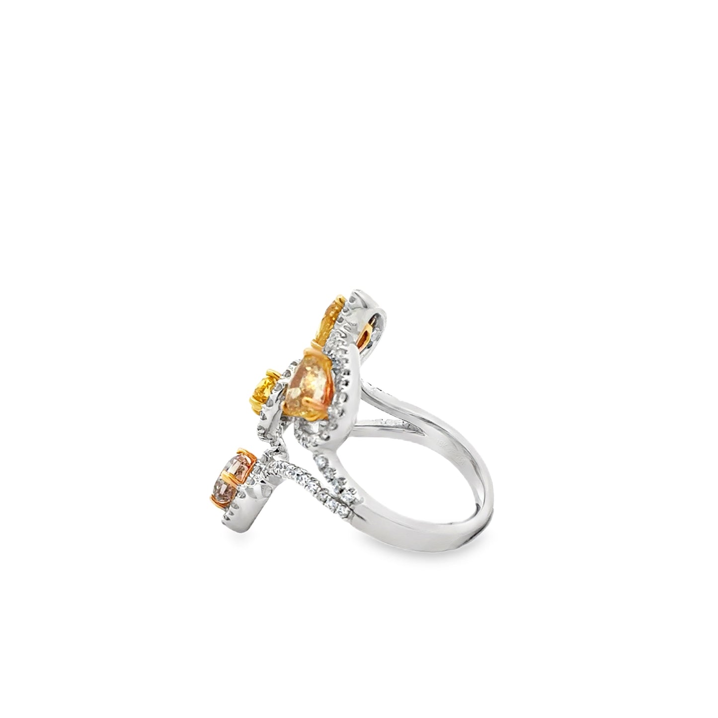 18k White Gold 2.44ct Natural Fancy Colored Diamond Floral Cluster Ring — worn on the finger