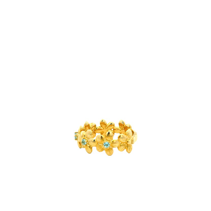 Gabriel and Co. 14k Yellow Gold 0.19ctw Swiss Blue Topaz Floral Stackable Ring — worn on the finger