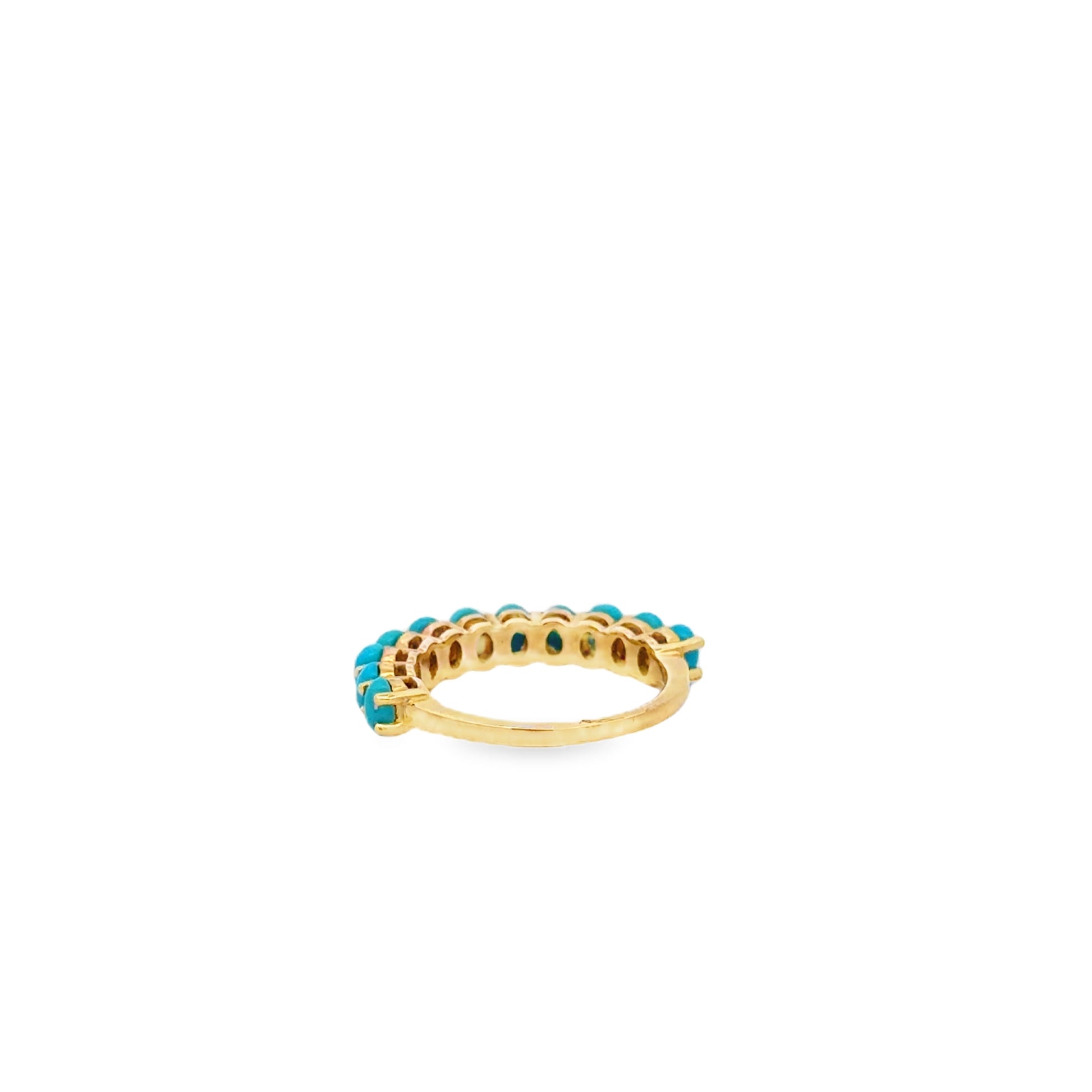 14k Yellow Gold Natural Turquoise Oval Cabochon Cocktail Ring — worn on the finger
