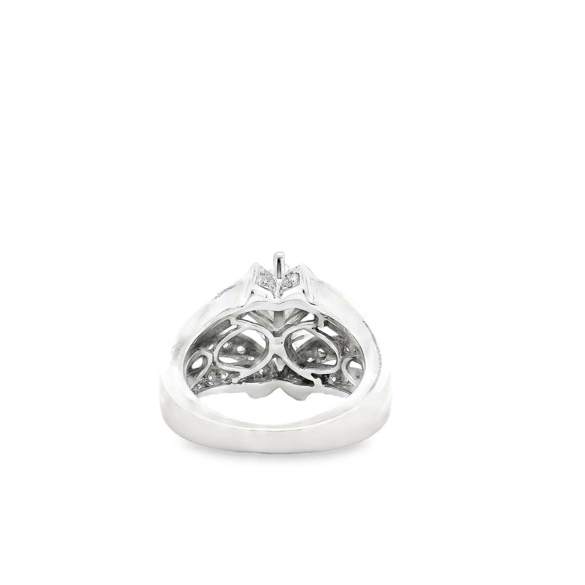 14k White Gold 0.90ct Marquise Diamond and 2.0ctw Round Brilliant Diamond Ring — worn on the finger