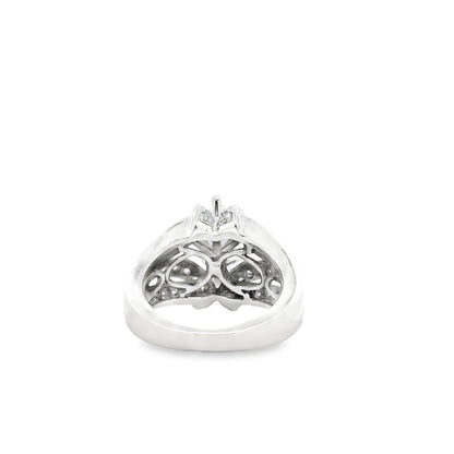 14k White Gold 0.90ct Marquise Diamond and 2.0ctw Round Brilliant Diamond Ring — worn on the finger