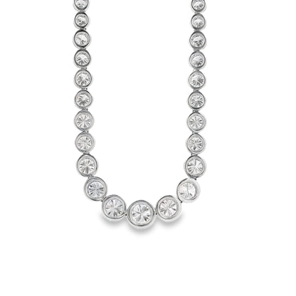 18k White Gold 6.54ctw Round Natural Diamond Half-Way Bezel Set Tennis Necklace 17" — worn at the neckline