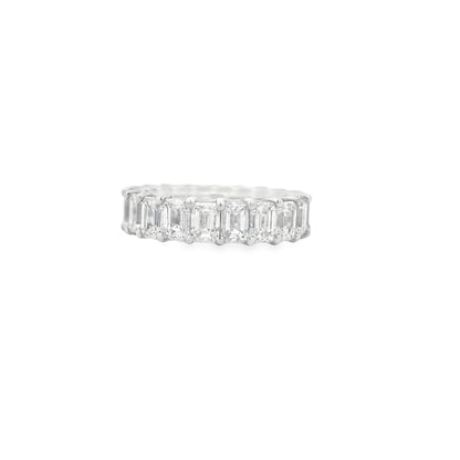 18k White Gold 9.80ctw Emerald Cut Natural Diamond Eternity Band Ring — worn on the finger