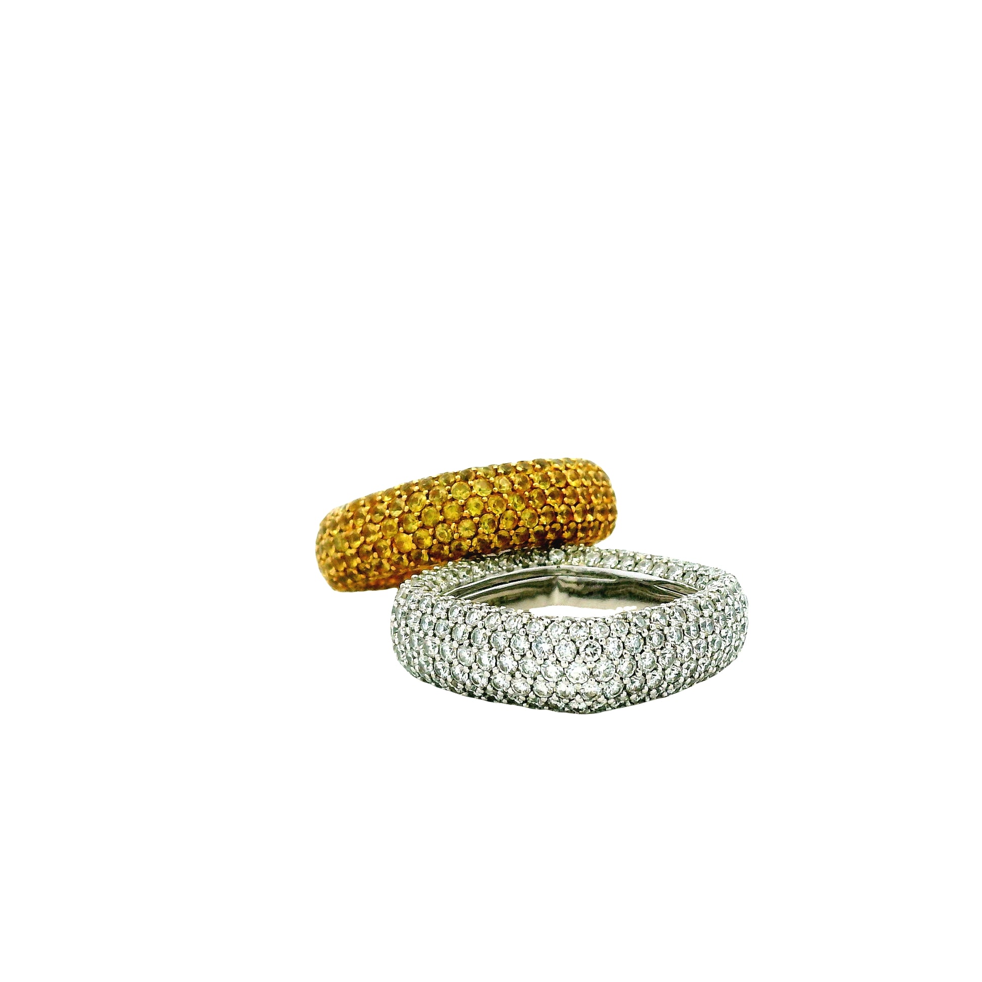 14k White Gold 3-4ctw Round Brilliant Diamond Pavé Band Ring — worn on the finger