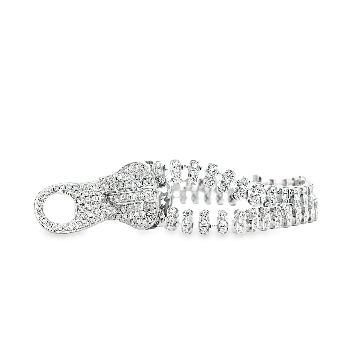 18k White Gold 4.01ctw Round Brilliant Diamond Zipper Bracelet — worn on the wrist
