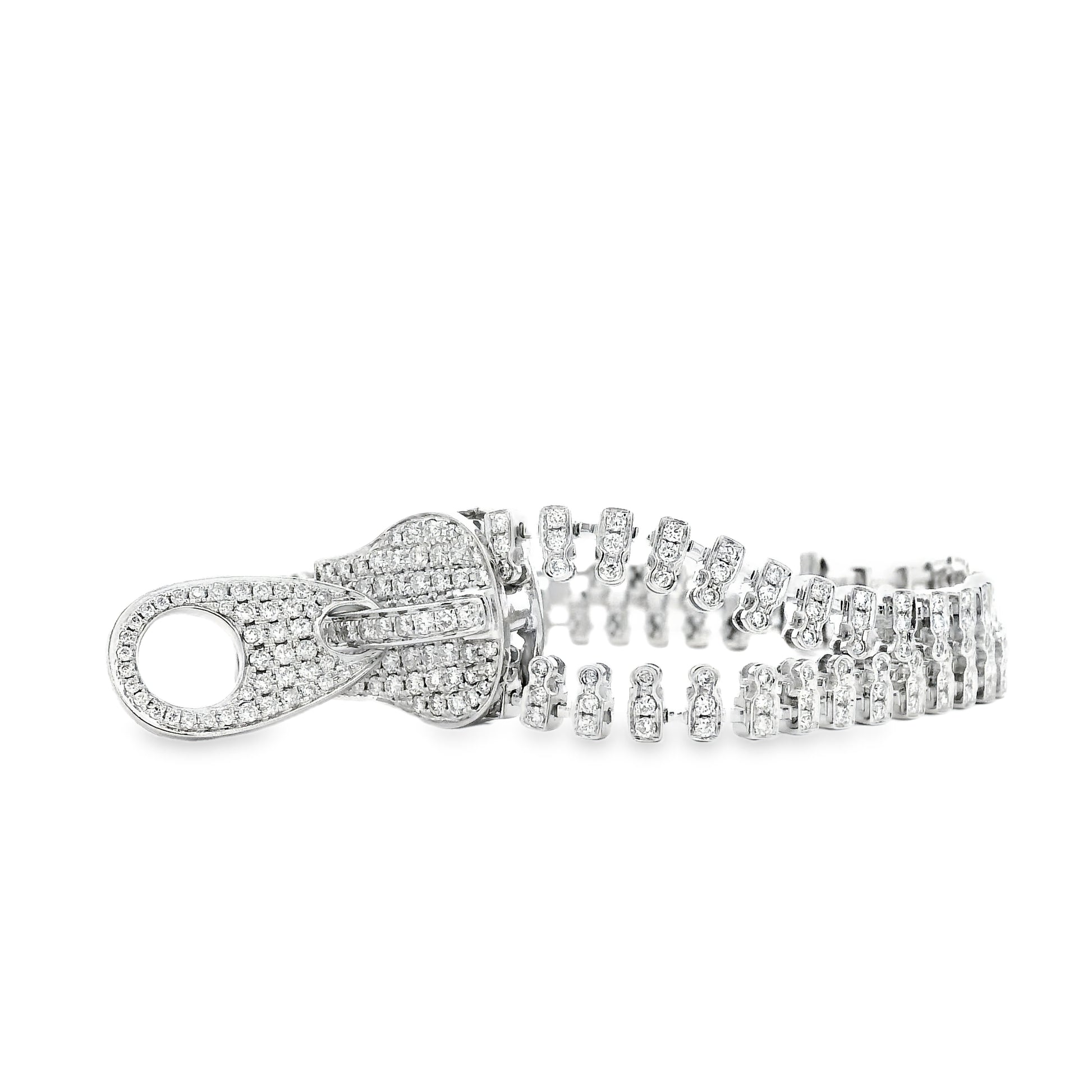 18k White Gold 4.01ctw Round Brilliant Diamond Zipper Bracelet — worn on the wrist
