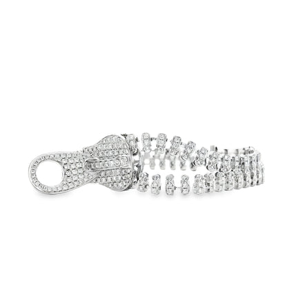 18k White Gold 4.01ctw Round Brilliant Diamond Zipper Bracelet — worn on the wrist