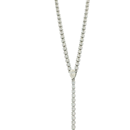 14k White Gold 7.209ctw Round Brilliant & Pear Lab Grown Diamond Tennis Necklace with Drop 18" — worn at the neckline