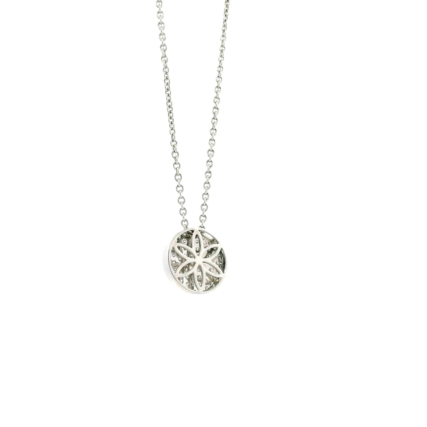 18k White Gold 0.55ctw Round Brilliant Diamond Pavé Button Pendant Necklace — worn at the neckline