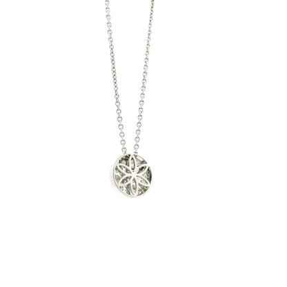18k White Gold 0.55ctw Round Brilliant Diamond Pavé Button Pendant Necklace — worn at the neckline