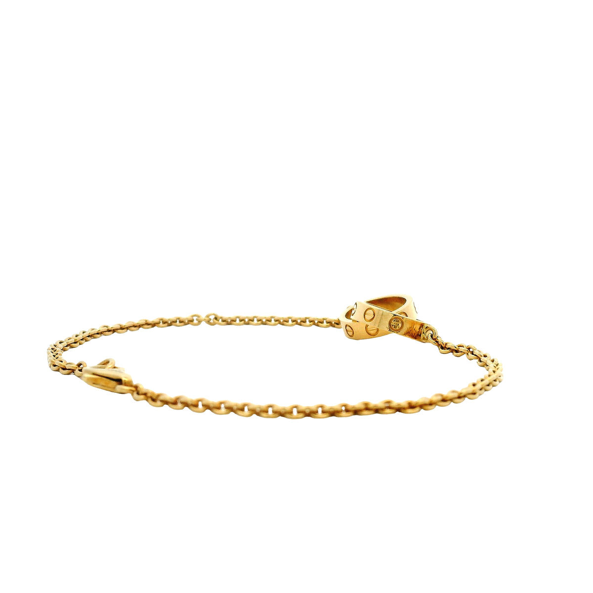 Cartier 18k Yellow Gold Love Bracelet on Chain with Lobster Clasp — worn on the wrist