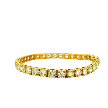 14k Yellow Gold 14.20ctw Natural Round Brilliant Diamond Tennis Bracelet — worn on the wrist