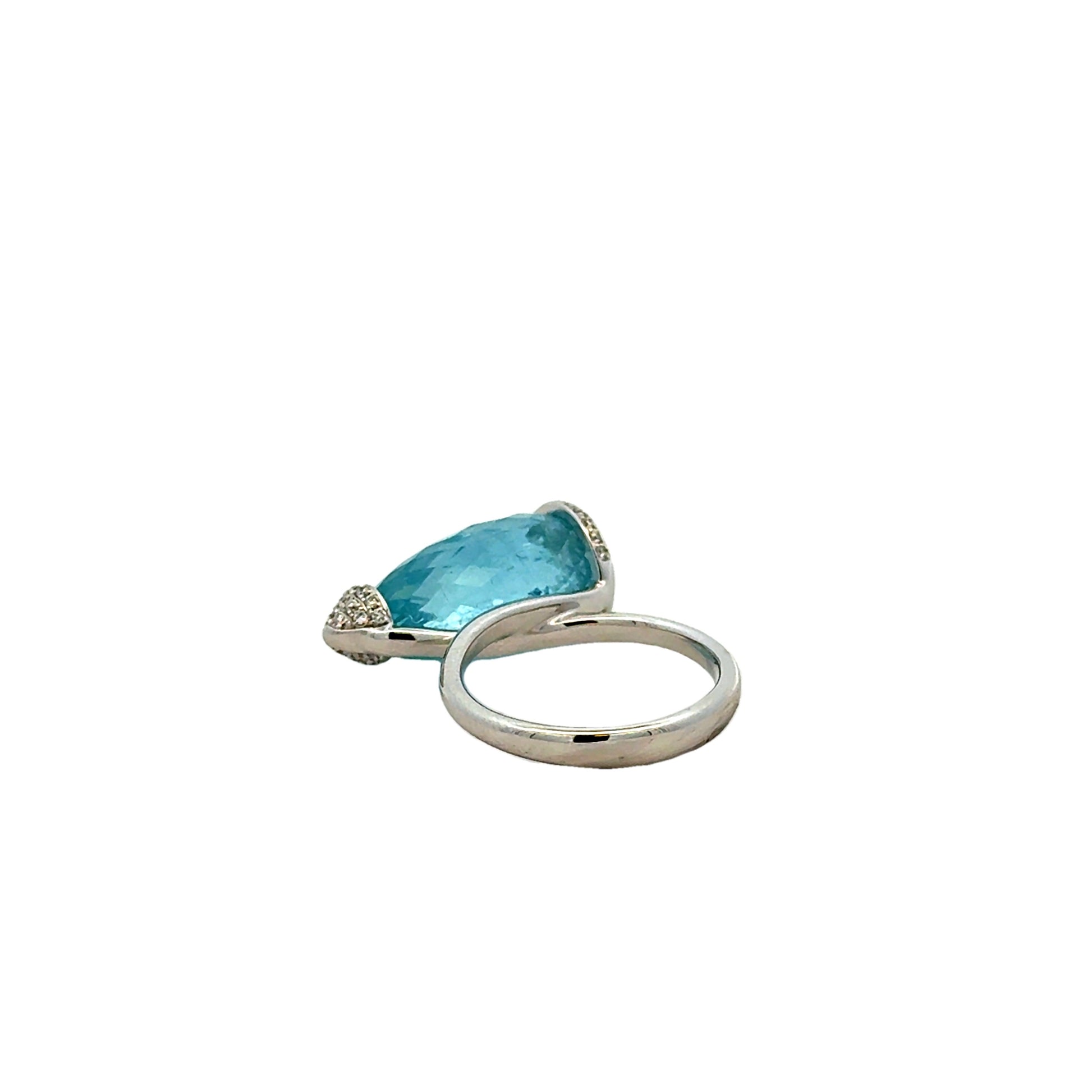 18k White Gold GIA Certified 12.66ct Aquamarine and 0.24ctw Diamond Ring — worn on the finger