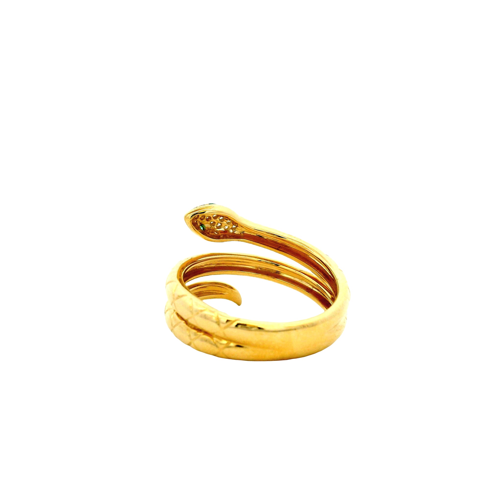 14k Yellow Gold 0.10ctw Diamond and Emerald Snake Wrap Ring — worn on the finger