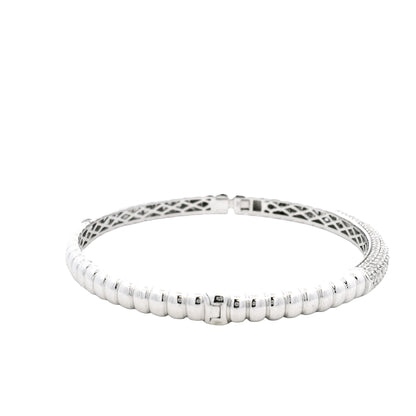 18k White Gold 1.30ctw Round Brilliant Diamond Pavé Scalloped Bangle Bracelet — worn on the wrist
